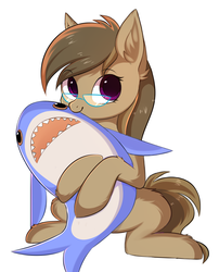 Size: 2214x2746 | Tagged: safe, artist:pesty_skillengton, oc, oc only, oc:dawnsong, earth pony, pony, shark, background removed, blåhaj, colored pupils, cute, ear fluff, female, glasses, high res, leg fluff, looking at you, mare, plushie, shark plushie, simple background, solo, toy, white background, ych result