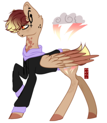 Size: 1616x1860 | Tagged: safe, artist:northlis, oc, oc only, oc:firestrike, pegasus, pony, clothes, colored wings, ear piercing, earring, freckles, hoodie, jewelry, lip piercing, male, multicolored wings, piercing, raised hoof, simple background, solo, stallion, tattoo, transparent background