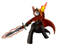 Size: 3036x2354 | Tagged: safe, artist:midnightfire1222, oc, oc only, oc:saffron, pony, unicorn, crossover, fable, fire, high res, jack of blades, magic, magic aura, solo, sword of aeons