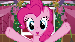 Size: 1280x720 | Tagged: safe, screencap, pinkie pie, earth pony, pony, g4, the great escape room, female, mare, open mouth, smiling, solo