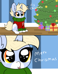 Size: 940x1200 | Tagged: safe, artist:nootaz, oc, oc only, oc:nootaz, pony, :p, christmas, christmas tree, cute, holiday, it chrismas, nootabetes, nootaz is trying to murder us, ocbetes, ponified meme, silly, solo, tongue out, tree