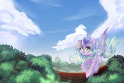Size: 2600x1750 | Tagged: safe, artist:melloncollie-chan, oc, oc only, dragon, pony, cloud, female, sky, solo, tree