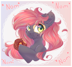 Size: 2529x2371 | Tagged: safe, artist:melloncollie-chan, oc, oc only, oc:mitra, pony, candy, donut, female, food, high res, nom, simple background, solo
