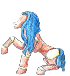 Size: 1004x1087 | Tagged: safe, artist:joey012, edit, pony, robot, robot pony, 2019 community collab, derpibooru community collaboration, colored pencil drawing, simple background, sitting, solo, traditional art, transparent background