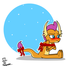 Size: 4531x4179 | Tagged: safe, artist:noidavaliable, smolder, g4, absurd resolution, adorable distress, blushing, bound wings, bow, christmas, cute, hearth's warming, holiday, smolderbetes
