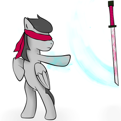 Size: 2160x2160 | Tagged: safe, artist:oldscathis, pony, blindfold, high res, kenshi, magic, mortal kombat, ponified, sword, telekinesis, weapon