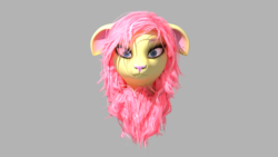 Size: 1920x1080 | Tagged: safe, artist:t-box, fluttershy, goat, g4, 3d, 3dmodel, blender, blender cycles, blue eyes, female, floppy ears, head, pink mane, render, solo