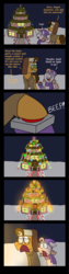 Size: 1001x3967 | Tagged: safe, artist:crazynutbob, cheese sandwich, oc, oc:sugar surprise, deer, earth pony, pony, reindeer, g4, big red button, boots, button, candy, candy cane, christmas, clothes, coat, comic, facial hair, father and daughter, female, filly, fire, food, glasses, hat, heart, hearth's warming, hearth's warming lights, holiday, house, lights, male, moustache, next generation, offspring, oops, parent:cheese sandwich, parent:pinkie pie, parents:cheesepie, rudolph the red nosed reindeer, scarf, shoes, snow, wreath