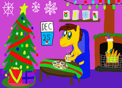 Size: 3126x2256 | Tagged: safe, artist:sb1991, oc, oc only, oc:film reel, pegasus, pony, calendar, card, chair, challenge, chocolate, christmas, christmas decoration, christmas lights, christmas stocking, christmas tree, clothes, cookie, decoration, equestria amino, fireplace, food, garland, high res, holiday, hot chocolate, lights, present, snow, snowflake, stockings, table, thigh highs, tree, twelve days of christmas