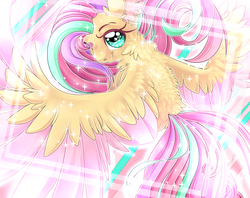 Size: 3401x2687 | Tagged: safe, artist:schokocream, fluttershy, pegasus, pony, g4, female, high res, mare, rainbow power, smiling, solo