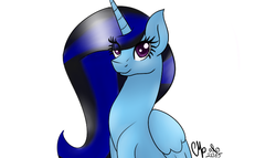 Size: 700x400 | Tagged: safe, artist:shadow-nights, oc, oc only, oc:moonlight, alicorn, pony, alicorn oc, eye clipping through hair, female, looking at you, mare, signature, simple background, smiling, solo, white background