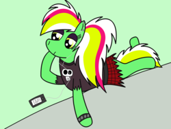 Size: 4032x3024 | Tagged: safe, artist:cocacola1012, oc, oc:gumdrops, pegasus, pony, clothes, dyed mane, punk, skirt