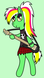 Size: 2105x3712 | Tagged: safe, artist:cocacola1012, oc, oc:gumdrops, pegasus, pony, clothes, dyed mane, guitar, high res, musical instrument, punk, skirt