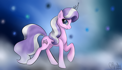 Size: 7000x4000 | Tagged: safe, artist:shadow-nights, diamond tiara, earth pony, pony, g4, abstract background, absurd resolution, digital art, female, jewelry, mare, signature, smiling, solo, tiara, trotting