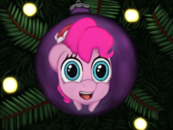 Size: 1920x1440 | Tagged: safe, artist:redquoz, pinkie pie, earth pony, pony, g4, christmas, christmas tree, female, holiday, mare, ornaments, reflection, smiling, solo, tree