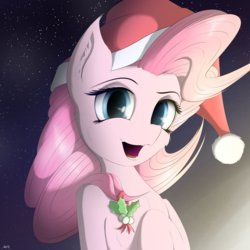 Size: 4000x4000 | Tagged: safe, artist:maneingreen, pinkie pie, earth pony, semi-anthro, g4, arm hooves, christmas, female, hat, hearth's warming, holiday, santa hat, solo