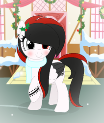 Size: 399x470 | Tagged: safe, artist:darbypop1, oc, oc only, oc:black laurel, pegasus, pony, clothes, female, mare, scarf, solo, two toned wings