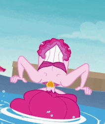 Size: 381x450 | Tagged: safe, edit, edited screencap, screencap, pinkie pie, equestria girls, g4, my little pony equestria girls: better together, x marks the spot, animated, asphyxiation, bare shoulders, blowing bubbles, bubble, drowning, female, gif, out of context, sleeveless