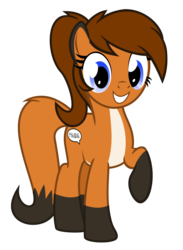 Size: 1280x1751 | Tagged: safe, artist:the smiling pony, oc, oc only, oc:sunnyside, earth pony, fox, fox pony, hybrid, original species, pony, 2019 community collab, derpibooru community collaboration, cute, female, grin, looking at you, mare, ponytail, raised hoof, simple background, smiling, solo, squee, tail fluff, transparent background, vector