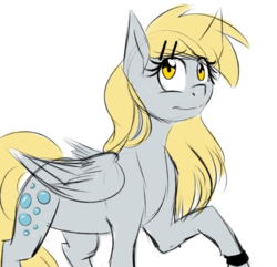 Size: 624x601 | Tagged: safe, artist:pocketyhat, derpy hooves, pegasus, pony, g4, alternate hairstyle, cutie mark, female, hairpin, hairpin derpy, mare, raised hoof, simple background, smiling, solo, white background