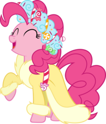 Size: 882x1024 | Tagged: safe, artist:joshuaorro, pinkie pie, spirit of hearth's warming presents, earth pony, pony, g4, ^^, eyes closed, female, mare, raised hoof, simple background, solo, transparent background, vector