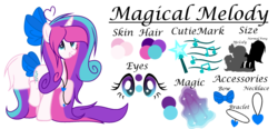 Size: 1940x900 | Tagged: safe, artist:mlpcotton-candy-pone, oc, oc only, oc:magical melody, pony, unicorn, bow, female, hair bow, mare, reference sheet, simple background, solo, tail bow, transparent background