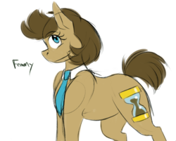 Size: 636x511 | Tagged: safe, artist:pocketyhat, part of a set, doctor whooves, time turner, earth pony, pony, g4, alternate name, cutie mark, female, femmy, mare, necktie, rule 63, simple background, smiling, solo, the doctoress, white background