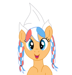 Size: 338x350 | Tagged: safe, oc, oc only, oc:ember, oc:ember (hwcon), earth pony, pony, hearth's warming con, dutch cap, female, hat, looking at you, mare, mascot, simple background, solo, transparent background