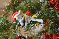 Size: 900x598 | Tagged: safe, artist:prototypespacemonkey, derpy hooves, pegasus, pony, g4, christmas, christmas ornament, christmas tree, craft, cute, decoration, derpabetes, female, hat, holiday, irl, mare, micro, photo, santa hat, sculpture, sleeping, solo, tree