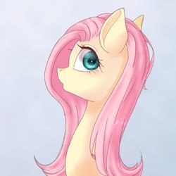 Size: 768x768 | Tagged: safe, artist:watawata_pony, fluttershy, pegasus, pony, g4, bust, female, looking at you, mare, portrait, profile, simple background, solo