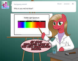 Size: 1019x800 | Tagged: safe, artist:crashthestampede, oc, oc only, oc:pun, earth pony, pony, ask pun, ask, clothes, female, lab coat, mare, solo