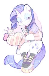 Size: 780x1200 | Tagged: safe, artist:poneko-chan, rarity, pony, unicorn, g4, box of chocolates, bubble tea, clothes, drink, female, mare, milk, piercing, shoes, simple background, sneakers, solo, white background