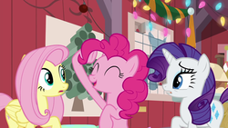 Size: 1280x720 | Tagged: safe, screencap, fluttershy, pinkie pie, rarity, g4, the great escape room