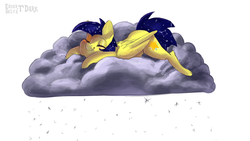 Size: 1920x1080 | Tagged: safe, artist:enderselyatdark, oc, oc only, oc:mixi creamstar, pegasus, pony, rcf community, chibi, cloud, on a cloud, pegasus wings, sleeping, sleeping on a cloud, smiling, snow, snowfall, solo