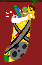 Size: 1680x2556 | Tagged: safe, artist:sb1991, oc, oc:film reel, pony, candy, candy cane, challenge, christmas, clothes, design, doll, equestria amino, food, gingerbread man, holiday, present, stockings, thigh highs, toy