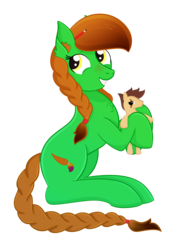 Size: 2913x4133 | Tagged: safe, artist:dyonys, oc, oc only, oc:lucky brush, oc:night chaser, earth pony, pony, 2019 community collab, derpibooru community collaboration, female, luckychaser, mare, plushie, simple background, sitting, solo, transparent background