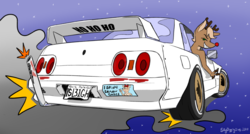 Size: 2610x1395 | Tagged: safe, artist:skydiggitydive, deer, reindeer, anthro, car, christmas, drift, holiday, male, nissan, nissan skyline, rudolph the red nosed reindeer, skyline, solo
