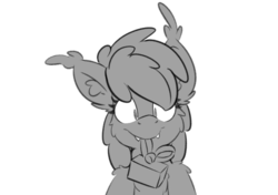 Size: 1280x901 | Tagged: safe, artist:moemneop, oc, oc only, oc:lukida, bat pony, pony, grayscale, hearth's warming eve, looking at you, monochrome, present, simple background, sketch, solo, transparent background