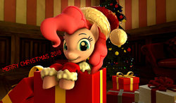 Size: 1153x673 | Tagged: safe, artist:jojobibou, pinkie pie, pony, g4, 3d, box, christmas, christmas tree, female, holiday, pony in a box, solo, tree