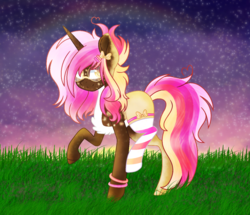 Size: 1420x1220 | Tagged: safe, artist:bloodlover2222, oc, oc only, oc:coco dust, pony, unicorn, clothes, female, mare, night, socks, solo