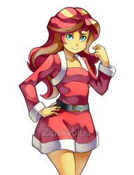 Size: 2000x2600 | Tagged: safe, artist:zipskyblue, sunset shimmer, equestria girls, g4, christmas, clothes, female, high res, holiday, simple background, solo, watermark, white background