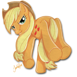 Size: 800x800 | Tagged: safe, artist:themoonfall, applejack, earth pony, pony, g4, bucking, female, mare, rear view, simple background, solo, transparent background