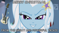 Size: 889x500 | Tagged: safe, edit, edited screencap, editor:earwaxkid, screencap, trixie, equestria girls, g4, guitar centered, my little pony equestria girls: rainbow rocks, christmas, holiday, merry christmas