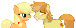 Size: 1660x622 | Tagged: safe, artist:sapphireartemis, applejack, braeburn, pony, g4, applecest, female, hatless, incest, male, missing accessory, ship:braejack, shipping, simple background, story included, straight, transparent background