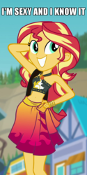 Size: 540x1080 | Tagged: safe, edit, edited screencap, screencap, sunset shimmer, equestria girls, equestria girls specials, g4, my little pony equestria girls: better together, my little pony equestria girls: forgotten friendship, adorasexy, belly button, caption, clothes, cropped, cute, female, geode of empathy, image macro, jewelry, lmfao, magical geodes, meme, midriff, sexy, sexy and i know it (lmfao), shimmerbetes, solo, song reference, sunset selfie, swimsuit, text