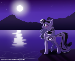 Size: 2500x2045 | Tagged: safe, artist:riouku, oc, oc only, pony, commission, female, high res, mare, moon, night, scenery, solo