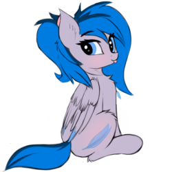 Size: 1200x1200 | Tagged: safe, artist:twiren, oc, oc only, oc:rennie, pegasus, pony, 2019 community collab, derpibooru community collaboration, butt, female, looking back, mare, plot, simple background, sitting, solo, tongue out, transparent background