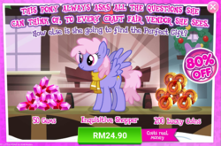 Size: 1036x683 | Tagged: safe, gameloft, rainbowshine, best gift ever, g4, my little pony: magic princess, advertisement, costs real money, female, gem, introduction card, mare, sale