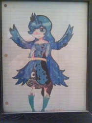 Size: 1944x2592 | Tagged: safe, princess luna, human, g4, clothes, dress, female, framed picture, horn, horned humanization, humanized, lined paper, simple background, solo, traditional art, winged humanization, wings