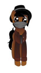Size: 767x1364 | Tagged: safe, artist:nazreen115, derpibooru exclusive, oc, oc only, oc:nazreen, pony, 2019 community collab, derpibooru community collaboration, bandana, clothes, hat, jacket, looking at you, simple background, solo, transparent background